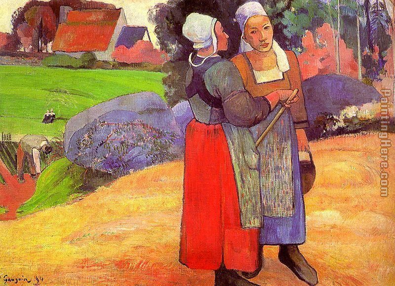 Two Breton Peasants on the Road painting - Paul Gauguin Two Breton Peasants on the Road art painting